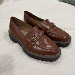 Sam Edelman Chestnut Leather Loafers with Gold Detail